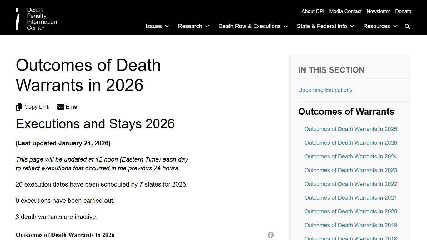 Outcomes of Death Warrants in 2026 | Death Penalty Information Center